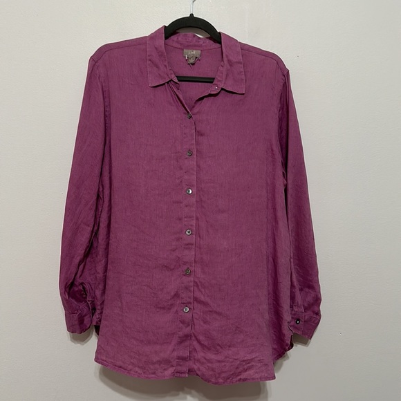 J. Jill Linen Button Front Purple Blouse Size M - Picture 2 of 7